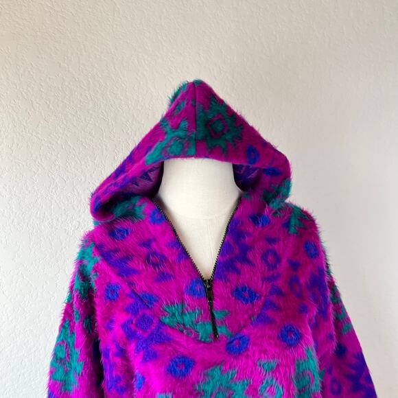 Vintage 90s Retro Animal Print Pullover Sweatshirt Hoodie size Large Purple - Picture 9 of 10